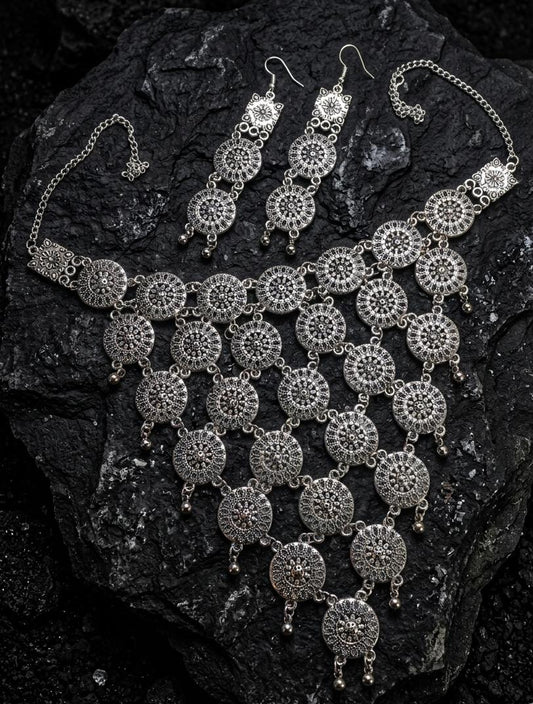 Traditional Layered Silver Bib Necklace