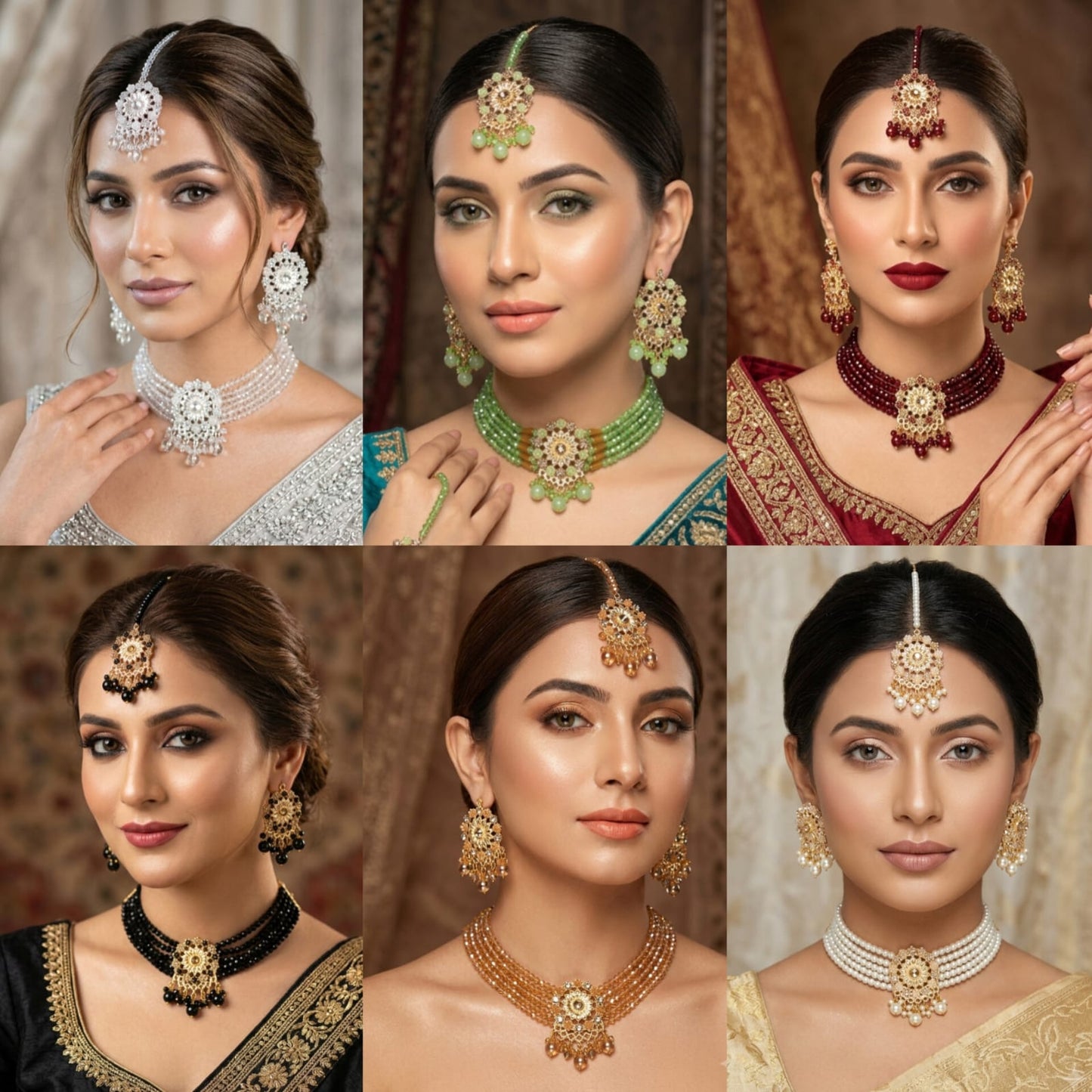 Traditional Beaded Necklace Set With Matching Earrings & Maang Tikka