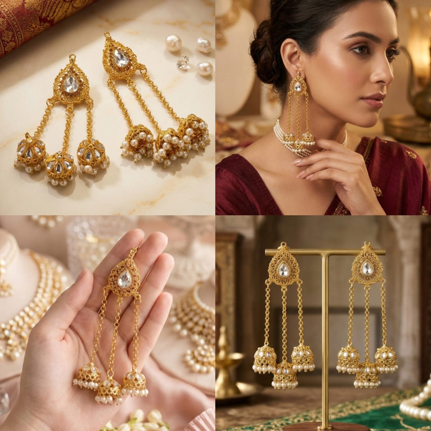 Traditional Gold Jhumka Earrings with Pearls