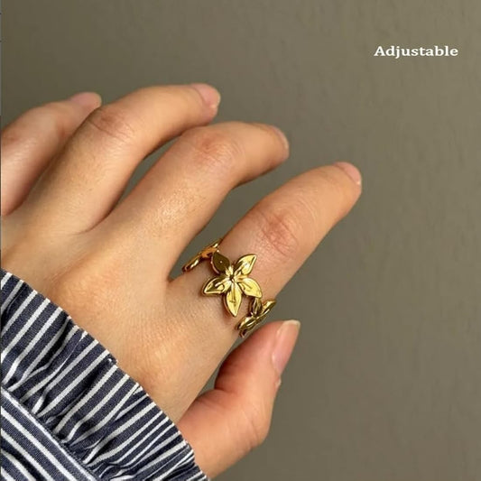 Golden Flower Pattern Ring
