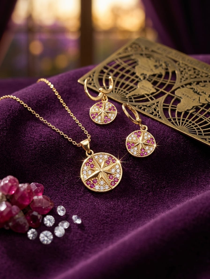 Pink Crystal Starburst Necklace & Earrings Set