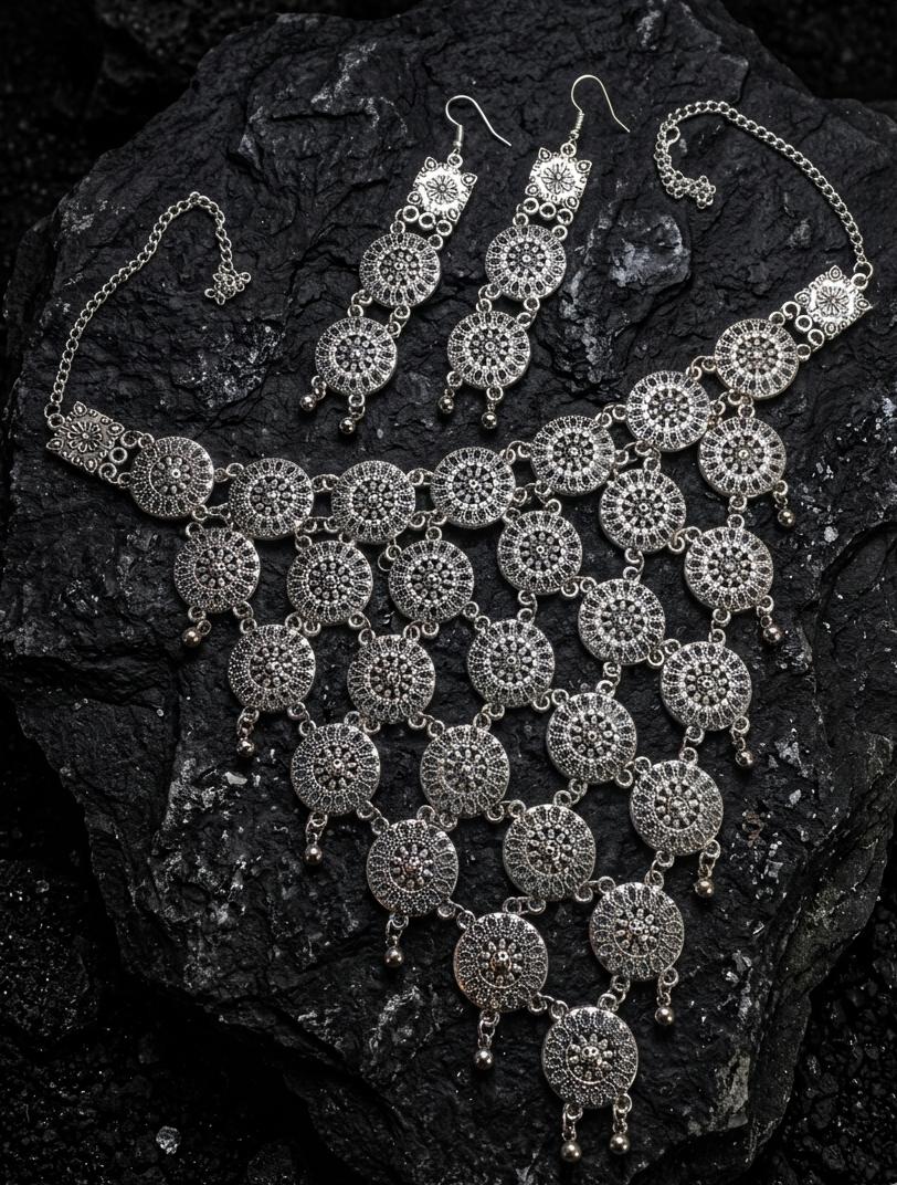 Traditional Layered Silver Bib Necklace