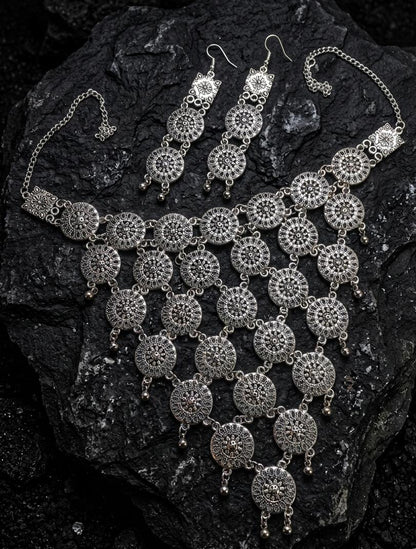 Traditional Layered Silver Bib Necklace
