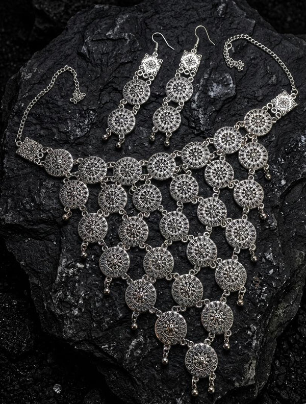 Traditional Layered Silver Bib Necklace