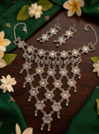 Traditional Layered Silver Bib Necklace