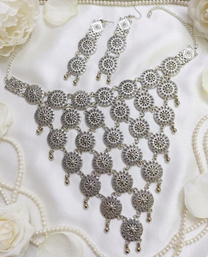 Traditional Layered Silver Bib Necklace