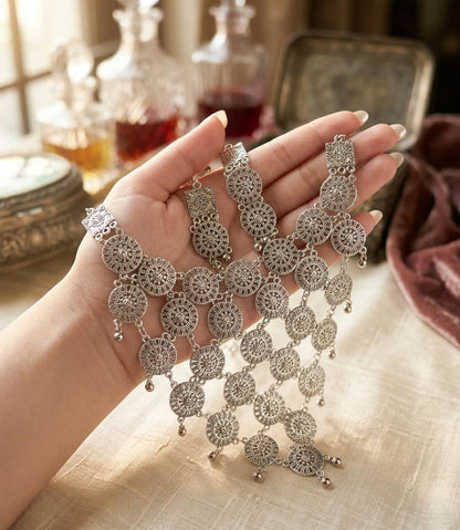 Traditional Layered Silver Bib Necklace