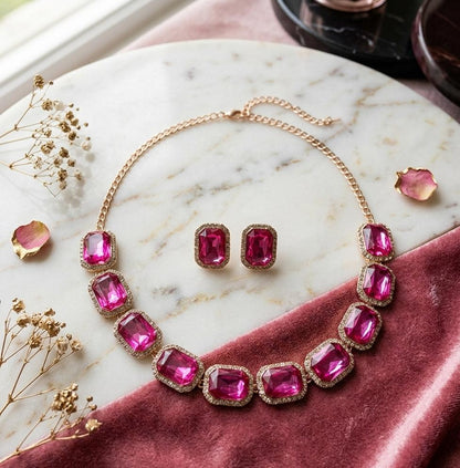 Empress Emerald Cut Crystal Necklace Set