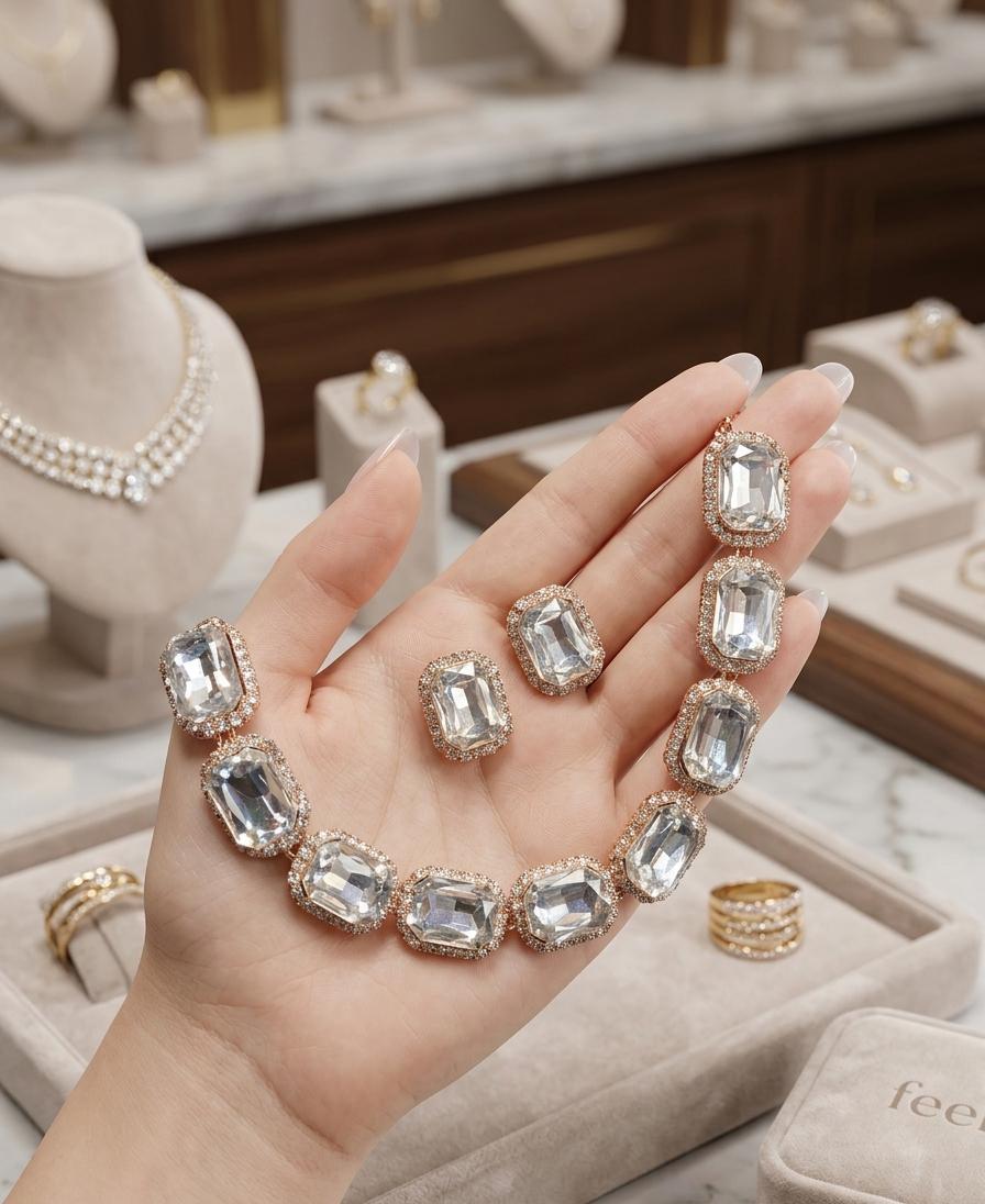 Empress Emerald Cut Crystal Necklace Set