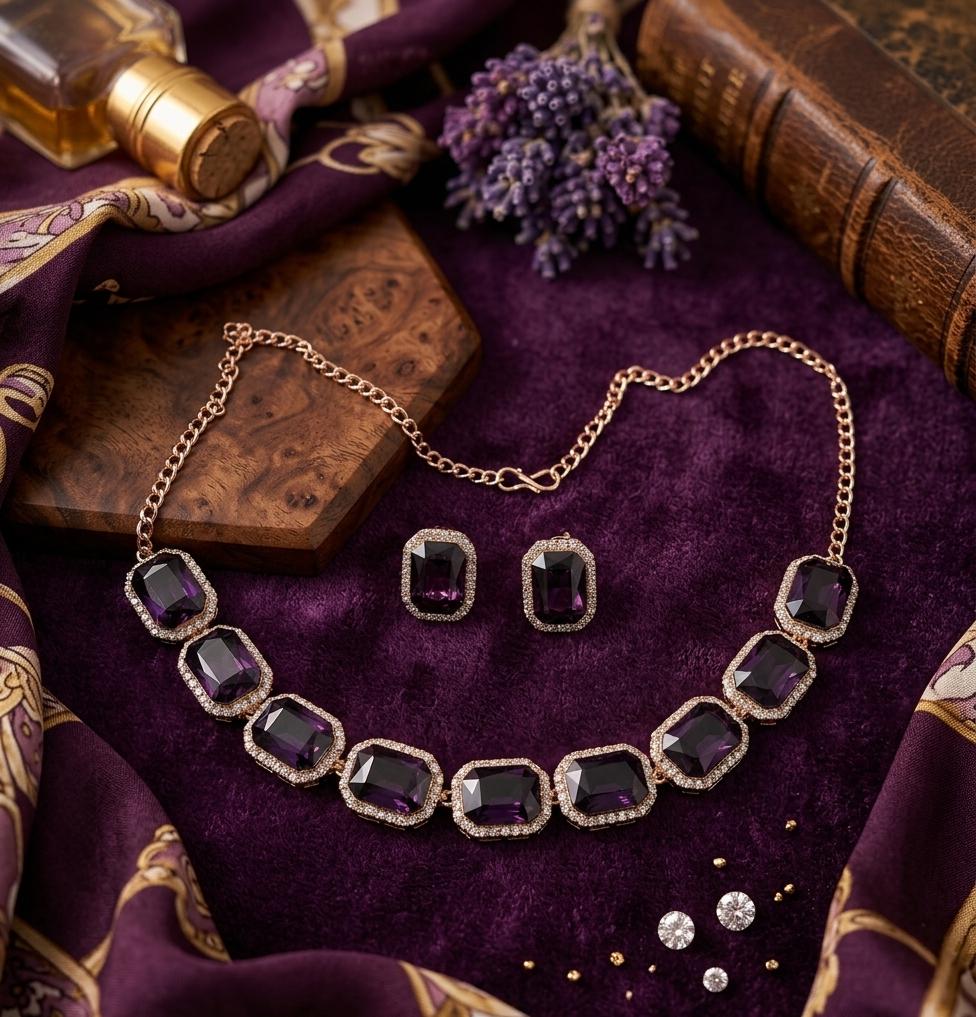 Empress Emerald Cut Crystal Necklace Set