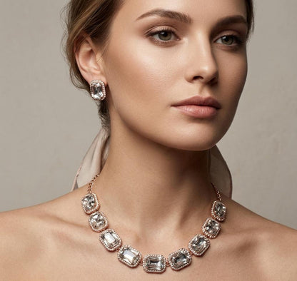 Empress Emerald Cut Crystal Necklace Set