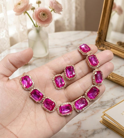 Empress Emerald Cut Crystal Necklace Set