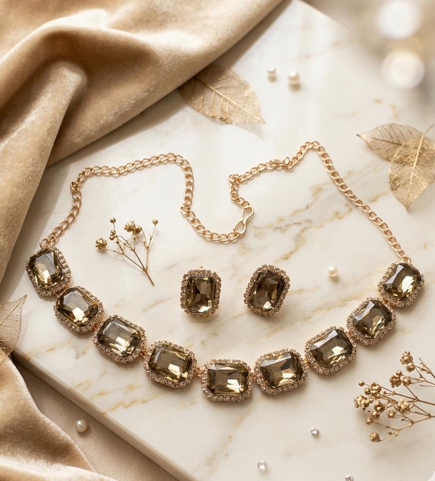 Empress Emerald Cut Crystal Necklace Set
