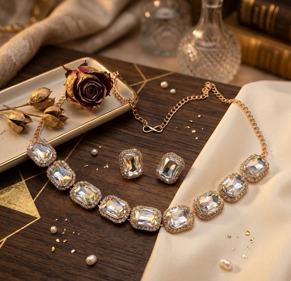 Empress Emerald Cut Crystal Necklace Set