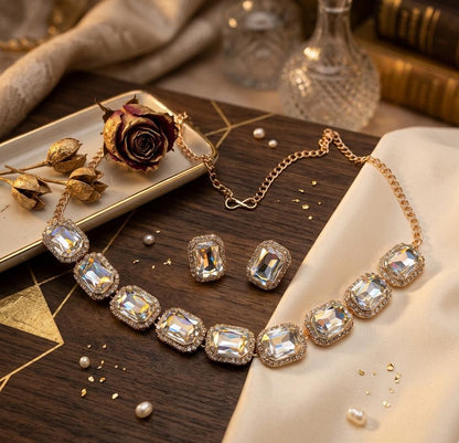 Empress Emerald Cut Crystal Necklace Set