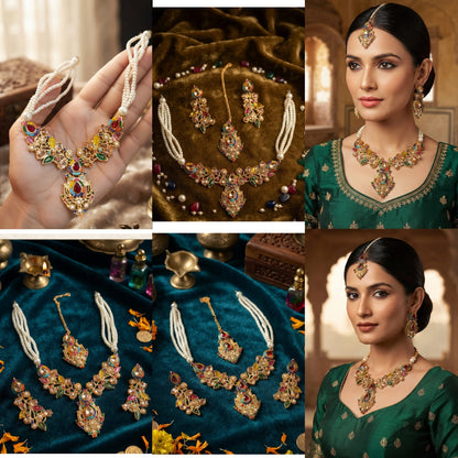 Zarcoon Choker Necklace Set with Earrings & Maang Tikka