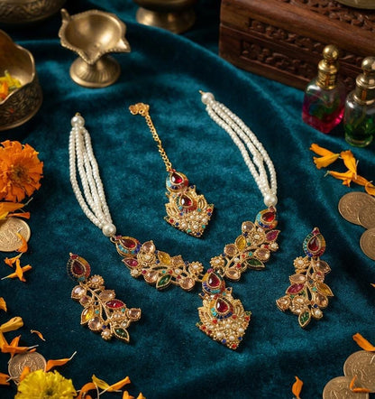 Zarcoon Choker Necklace Set with Earrings & Maang Tikka