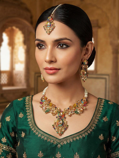 Zarcoon Choker Necklace Set with Earrings & Maang Tikka