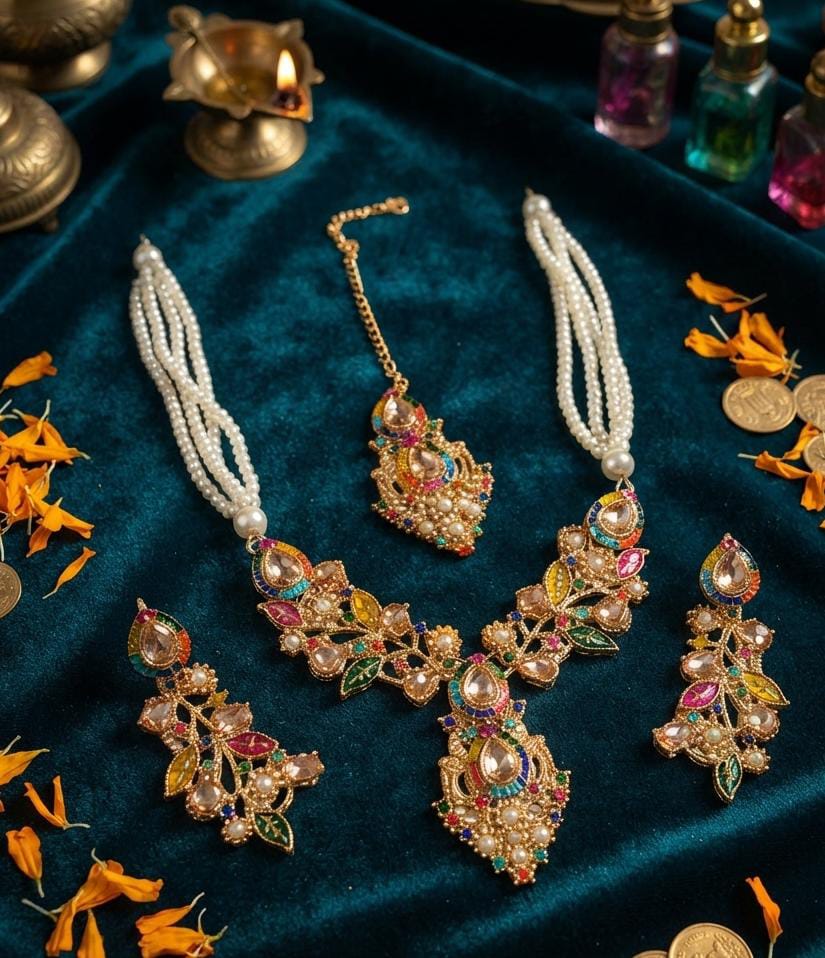Zarcoon Choker Necklace Set with Earrings & Maang Tikka