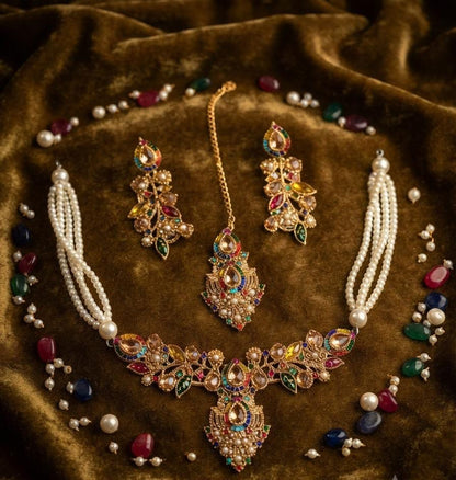 Zarcoon Choker Necklace Set with Earrings & Maang Tikka
