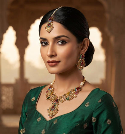 Zarcoon Choker Necklace Set with Earrings & Maang Tikka
