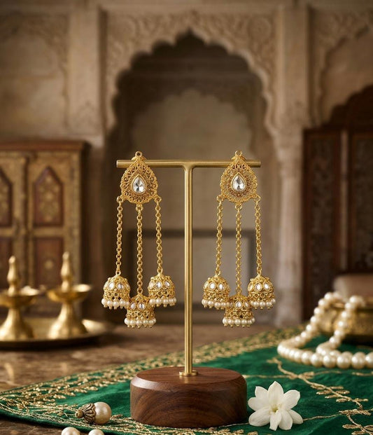 Traditional Gold Jhumka Earrings with Pearls
