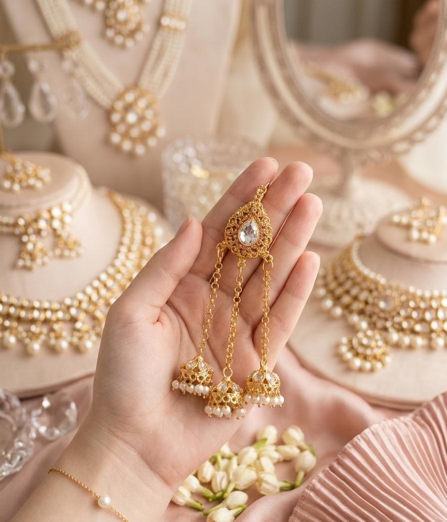 Traditional Gold Jhumka Earrings with Pearls