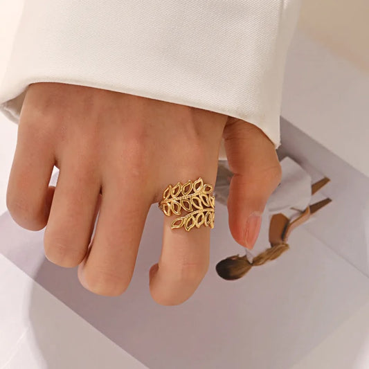 Gold Olive Leaf Wrap Ring - Stainless Steel Jewellery