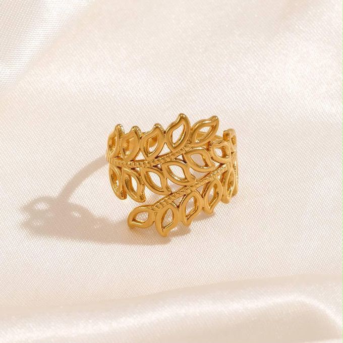 Gold Olive Leaf Wrap Ring - Stainless Steel Jewellery