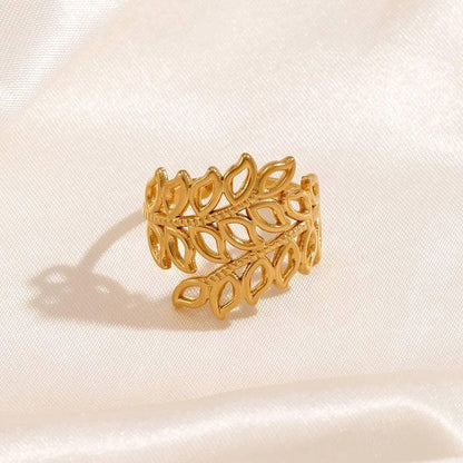 Gold Olive Leaf Wrap Ring - Stainless Steel Jewellery