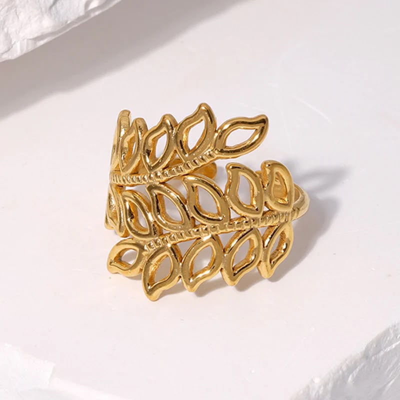 Gold Olive Leaf Wrap Ring - Stainless Steel Jewellery