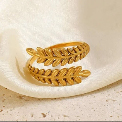 Stainless Steel Gold Leaf Wrap Ring