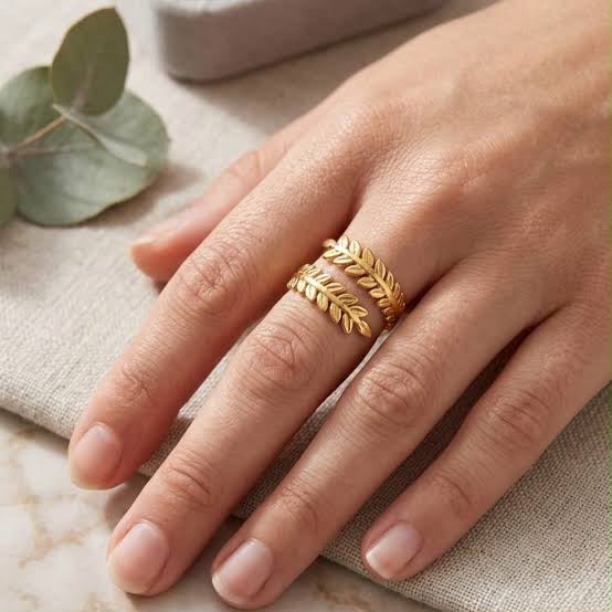 Stainless Steel Gold Leaf Wrap Ring