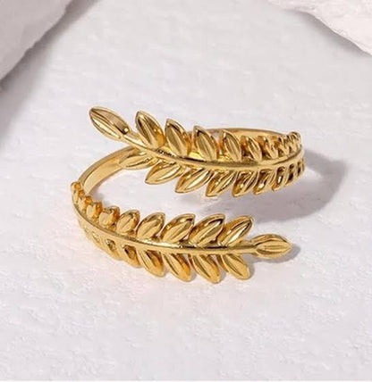 Stainless Steel Gold Leaf Wrap Ring